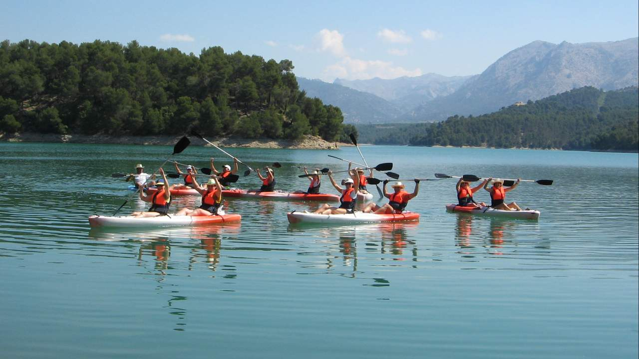 Group of people on a kayak route
