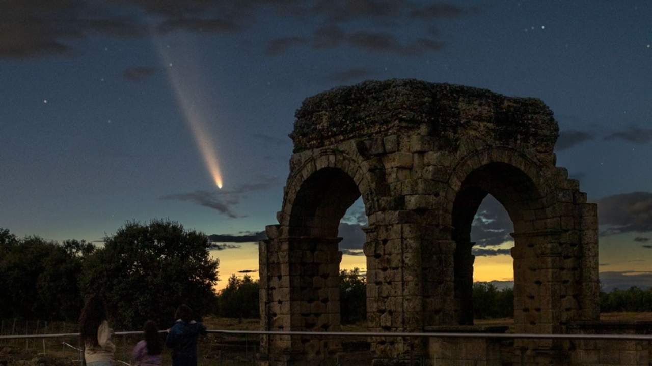 Roman arch Tetrapylum at night in the land of Granadilla